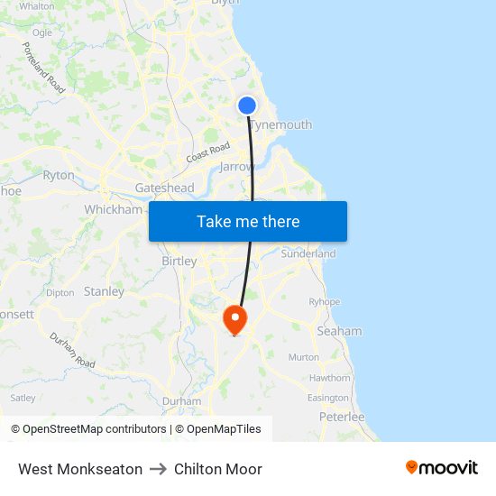 West Monkseaton to Chilton Moor map