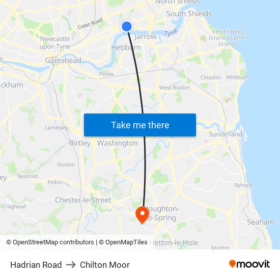 Hadrian Road to Chilton Moor map