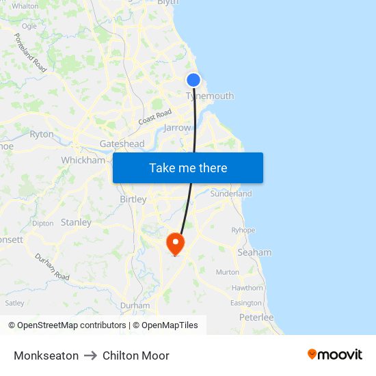 Monkseaton to Chilton Moor map