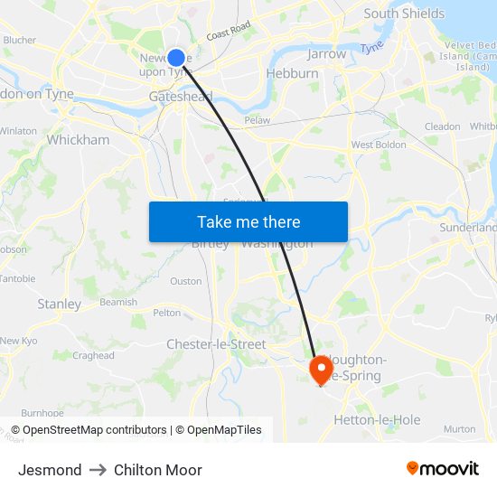 Jesmond to Chilton Moor map