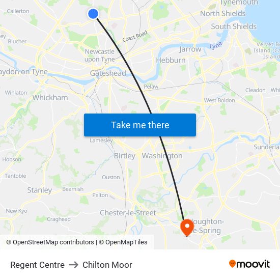 Regent Centre to Chilton Moor map