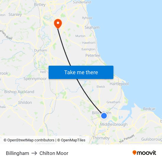 Billingham to Chilton Moor map