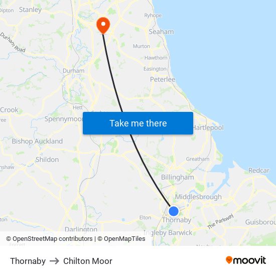 Thornaby to Chilton Moor map