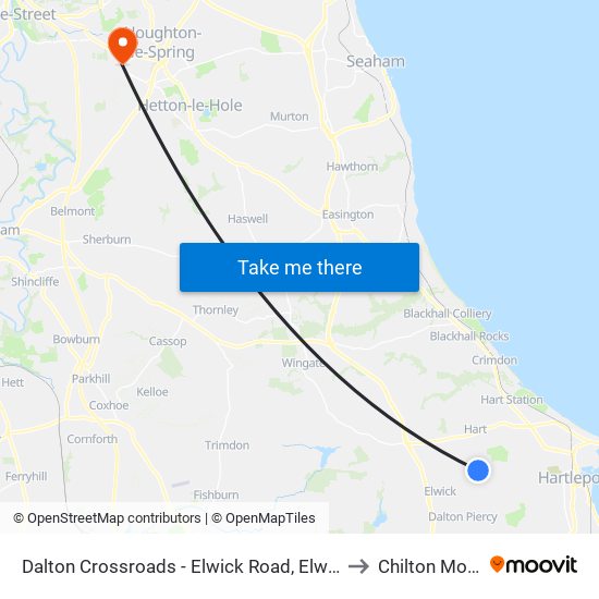 Dalton Crossroads - Elwick Road, Elwick to Chilton Moor map