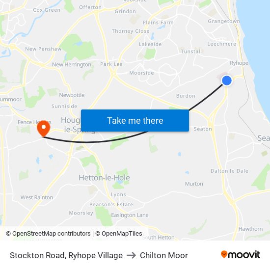 Stockton Road, Ryhope Village to Chilton Moor map