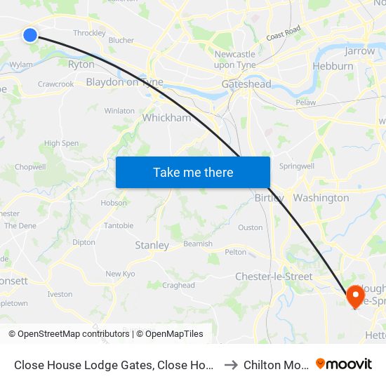 Close House Lodge Gates, Close House to Chilton Moor map