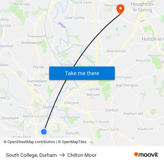 South College, Durham to Chilton Moor map