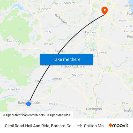 Cecil Road Hail And Ride, Barnard Castle to Chilton Moor map