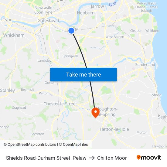 Shields Road-Durham Street, Pelaw to Chilton Moor map