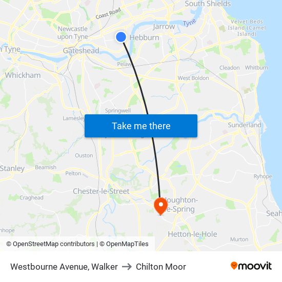 Westbourne Avenue, Walker to Chilton Moor map