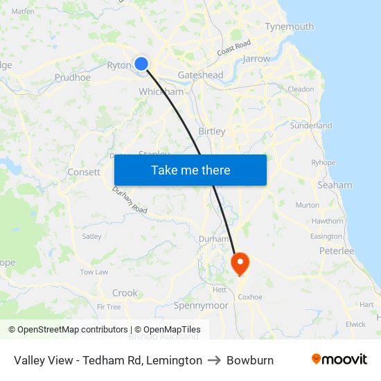 Valley View - Tedham Rd, Lemington to Bowburn map