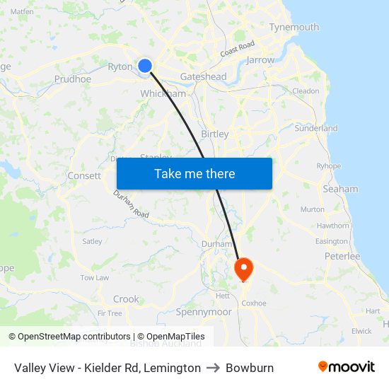 Valley View - Kielder Rd, Lemington to Bowburn map