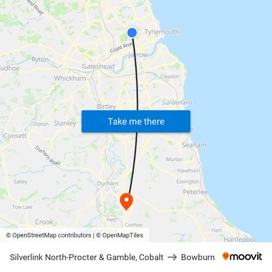 Silverlink North-Procter & Gamble, Cobalt to Bowburn map