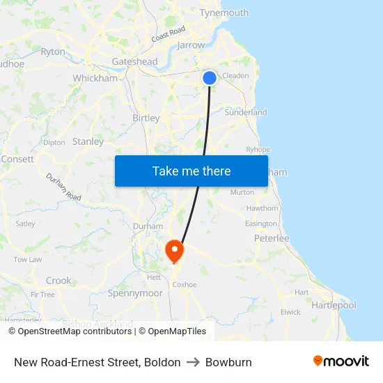 New Road-Ernest Street, Boldon to Bowburn map