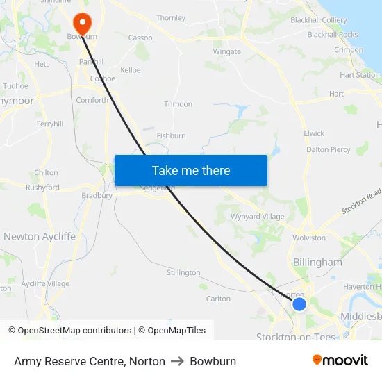Army Reserve Centre, Norton to Bowburn map