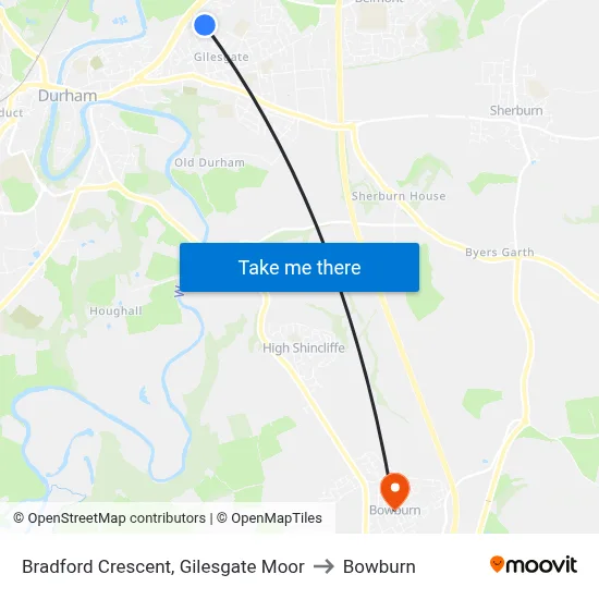 Bradford Crescent, Gilesgate Moor to Bowburn map