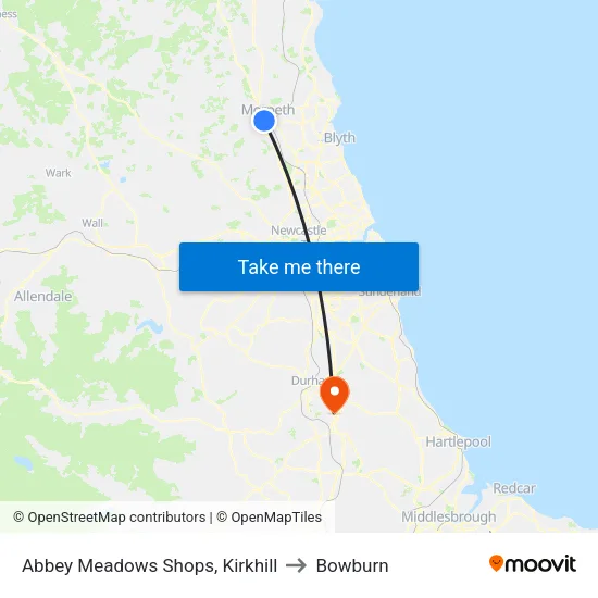 Abbey Meadows Shops, Kirkhill to Bowburn map