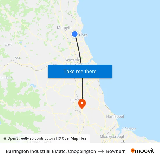 Barrington Industrial Estate, Choppington to Bowburn map