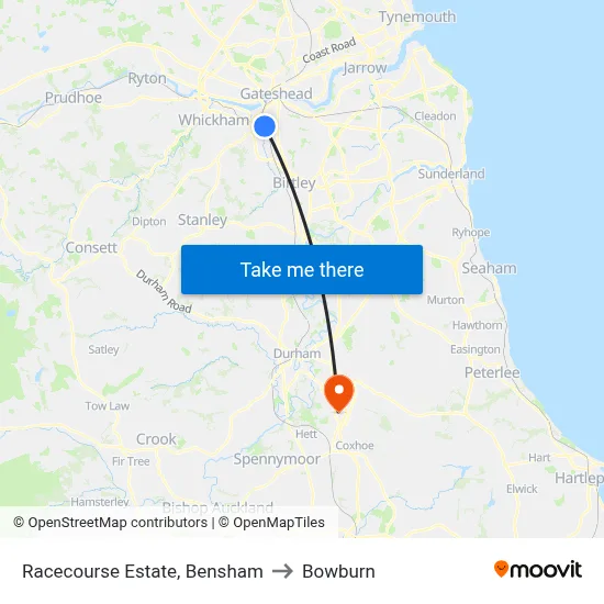 Racecourse Estate, Bensham to Bowburn map