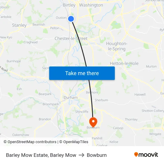 Barley Mow Estate, Barley Mow to Bowburn map