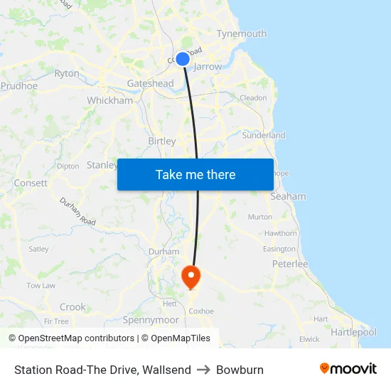 Station Road-The Drive, Wallsend to Bowburn map