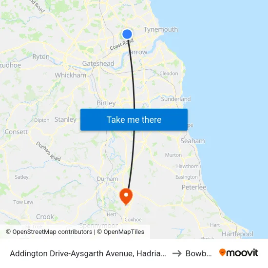 Addington Drive-Aysgarth Avenue, Hadrian Park to Bowburn map