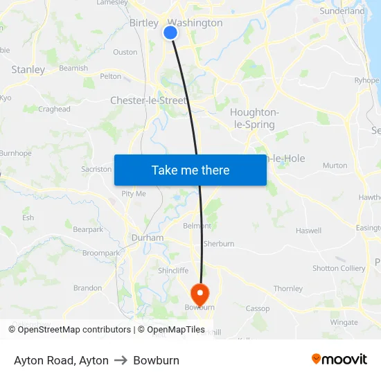 Ayton Road, Ayton to Bowburn map