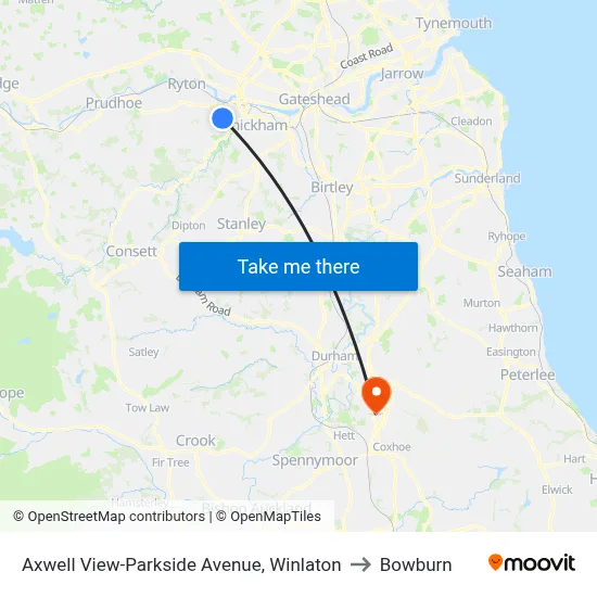 Axwell View-Parkside Avenue, Winlaton to Bowburn map