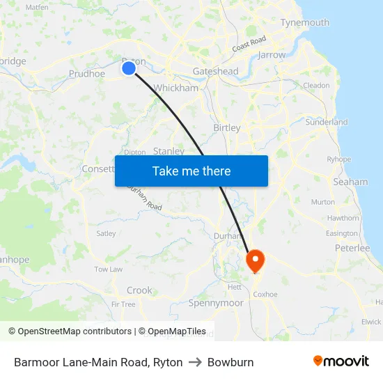 Barmoor Lane-Main Road, Ryton to Bowburn map