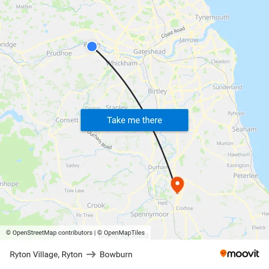 Ryton Village, Ryton to Bowburn map