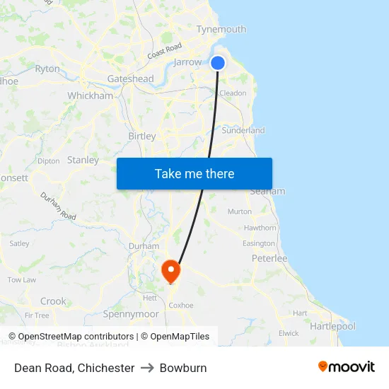Dean Road, Chichester to Bowburn map