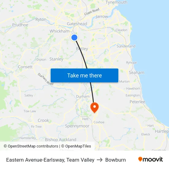 Eastern Avenue-Earlsway, Team Valley to Bowburn map