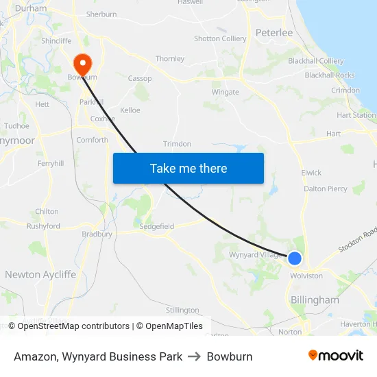 Amazon, Wynyard Business Park to Bowburn map