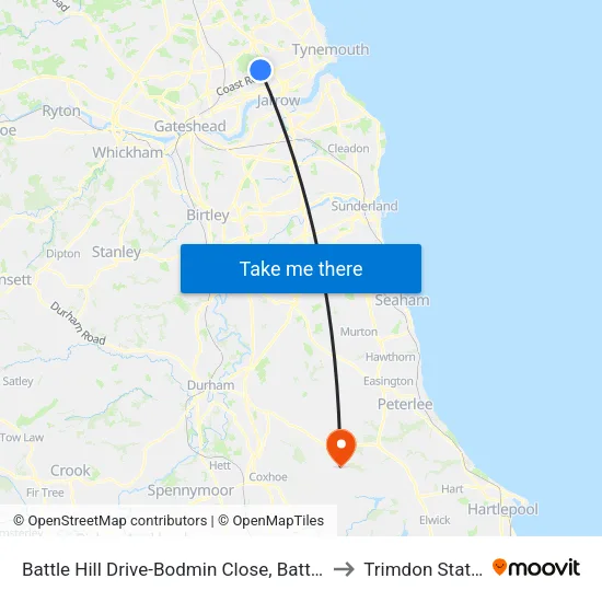 Battle Hill Drive-Bodmin Close, Battle Hill to Trimdon Station map