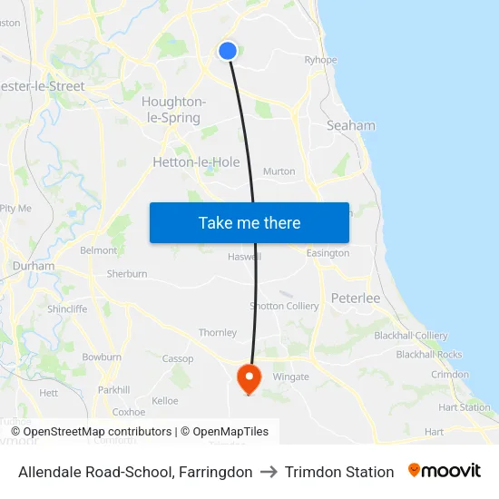Allendale Road-School, Farringdon to Trimdon Station map