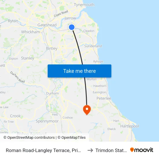 Roman Road-Langley Terrace, Primrose to Trimdon Station map