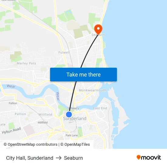 City Hall, Sunderland to Seaburn map