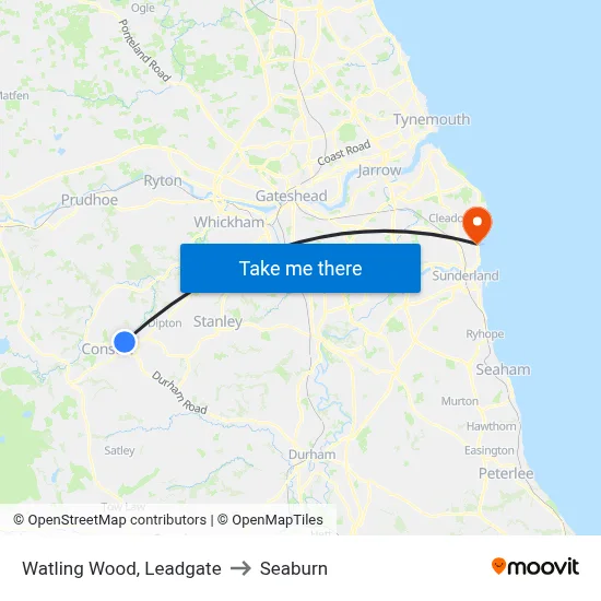 Watling Wood, Leadgate to Seaburn map