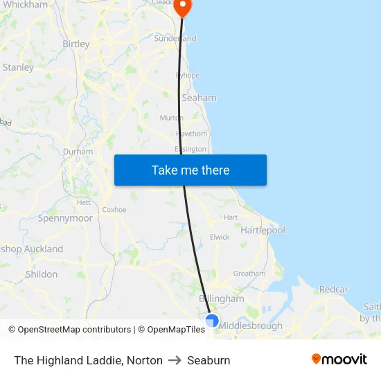 The Highland Laddie, Norton to Seaburn map