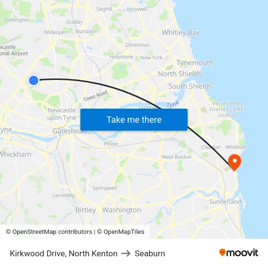 Kirkwood Drive, North Kenton to Seaburn map