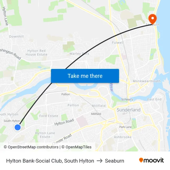 Hylton Bank-Social Club, South Hylton to Seaburn map