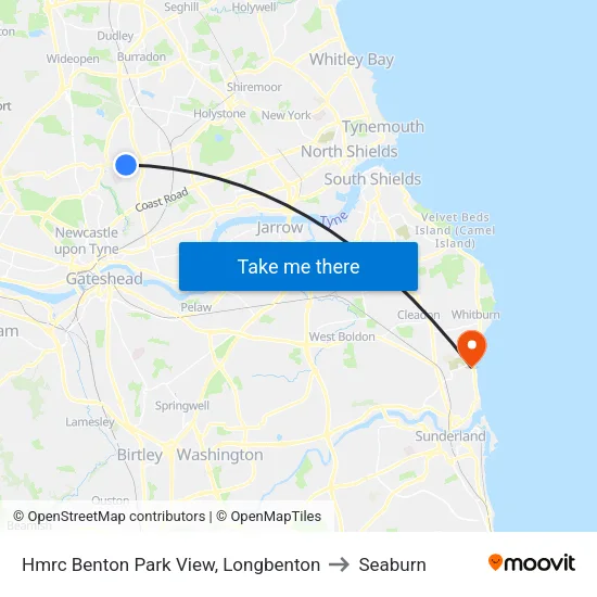 Hmrc Benton Park View, Longbenton to Seaburn map