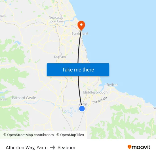 Atherton Way, Yarm to Seaburn map