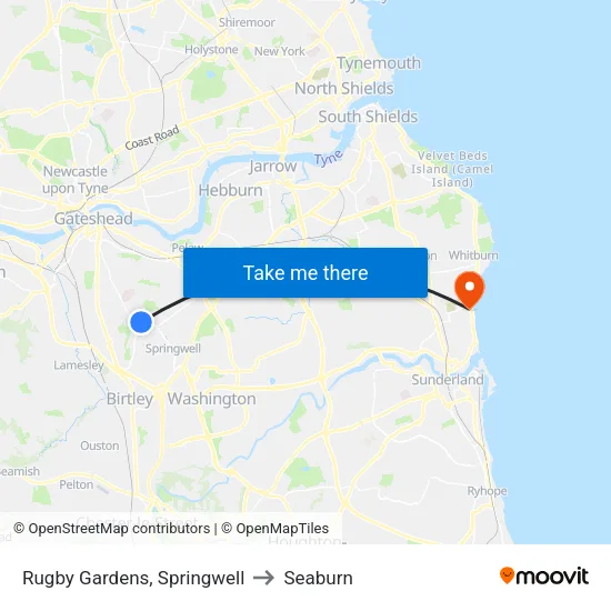 Rugby Gardens, Springwell to Seaburn map