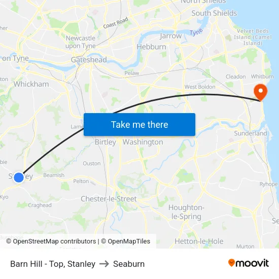 Barn Hill - Top, Stanley to Seaburn map