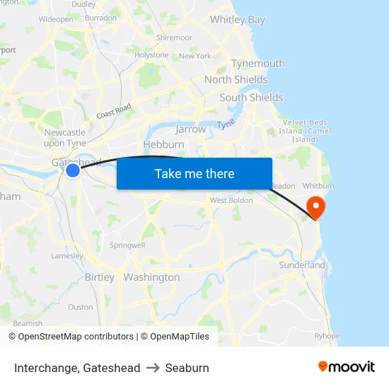 Interchange, Gateshead to Seaburn map