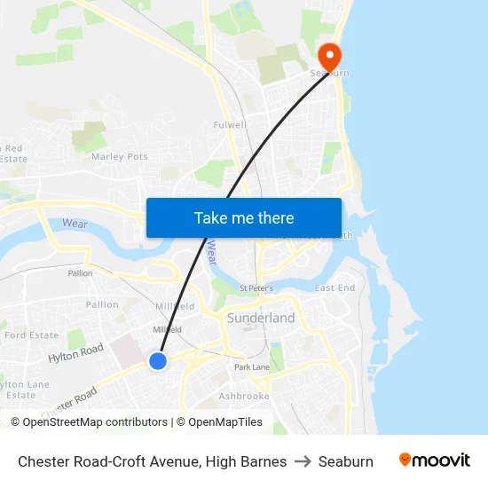 Chester Road-Croft Avenue, High Barnes to Seaburn map