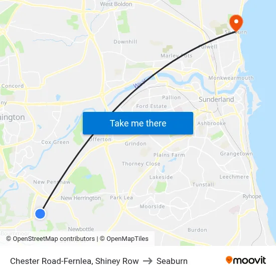 Chester Road-Fernlea, Shiney Row to Seaburn map