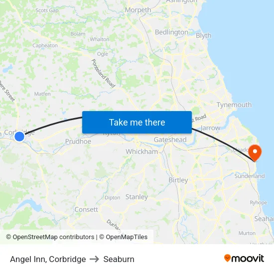 Angel Inn, Corbridge to Seaburn map