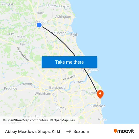 Abbey Meadows Shops, Kirkhill to Seaburn map